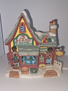 Seasonal Specialties Co 1997 "3 Bears Home Furnishings" Lighted Porcelain House